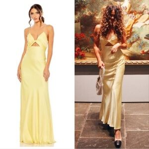 Ieena for Mac Duggal Yellow Twist Front Gown Maxi Dress